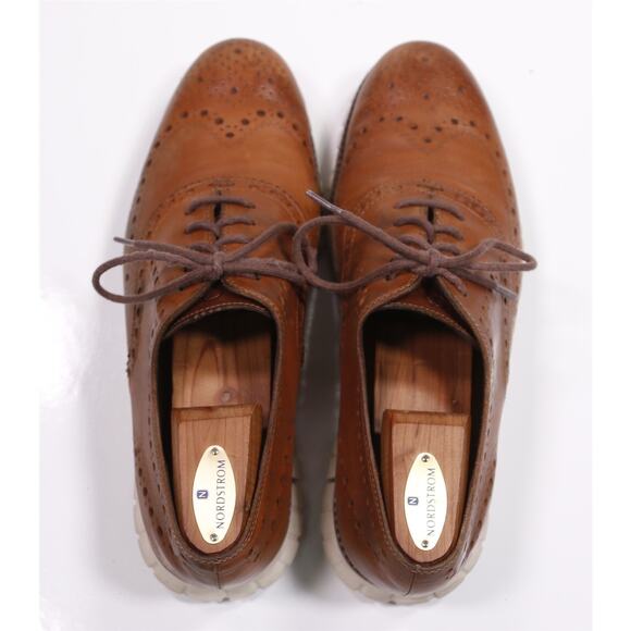 Cole Haan Mens British Tan Brown Zero Grand Wingtip Oxford Dress Shoes 9 main image 4